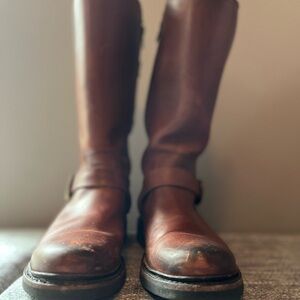 Frye Calf-Length Brown Shearling Boot With Buckles/Zipper 7.5B